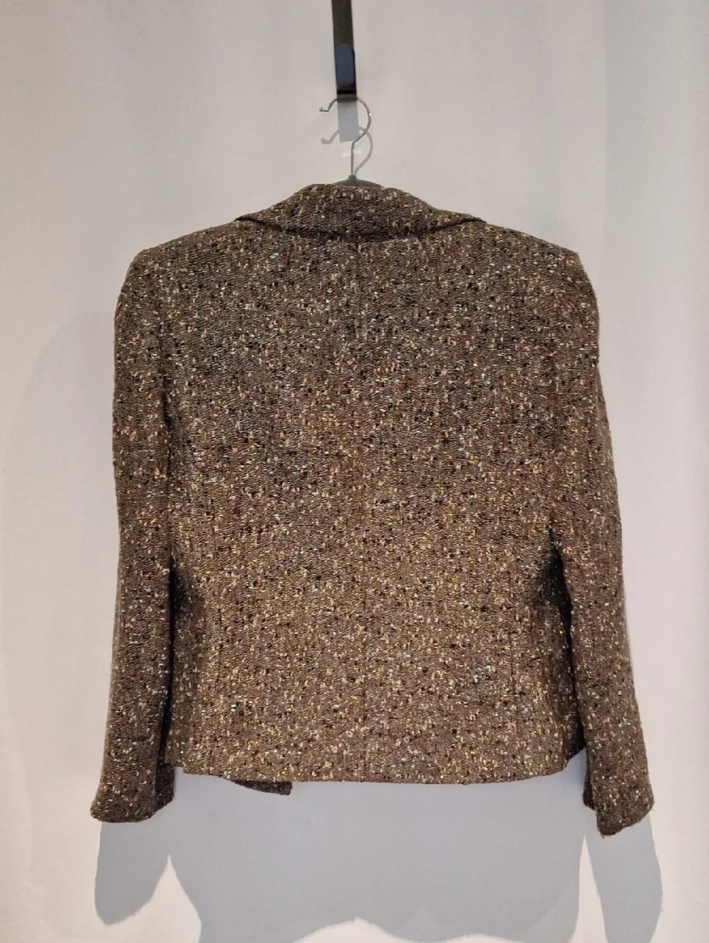Albert Nipon Multitone Brown Metalic Tweed Open Front Blazer